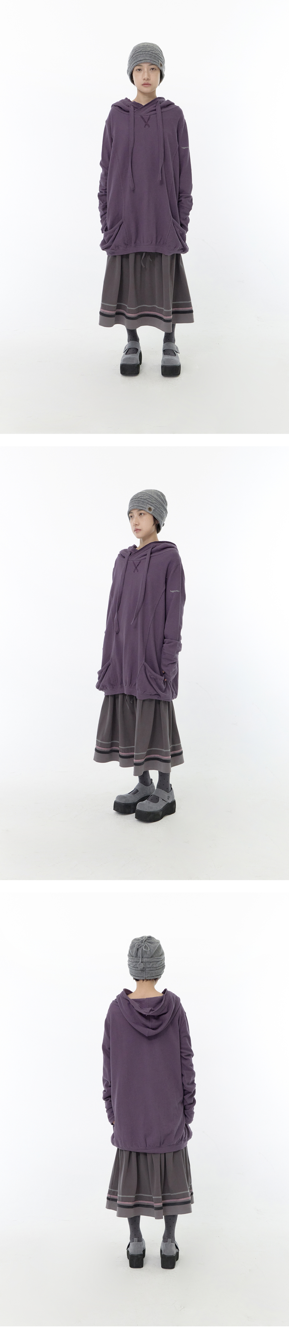 HOOD COTTON LOOSE DRESS - 2 COLORS PURPLE