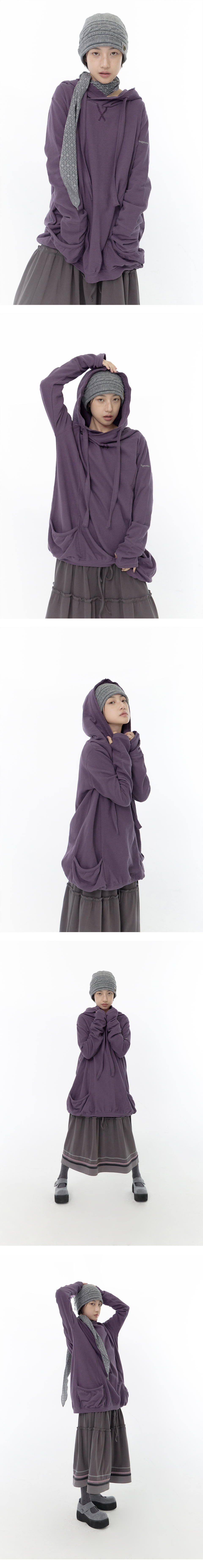 HOOD COTTON LOOSE DRESS - 2 COLORS PURPLE