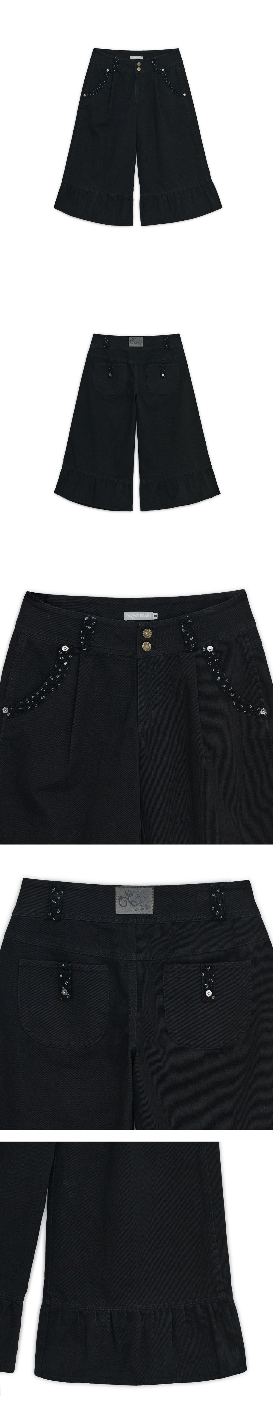 WASHED RUFFLE CAPRI PANTS - 2 COLORS BLACK