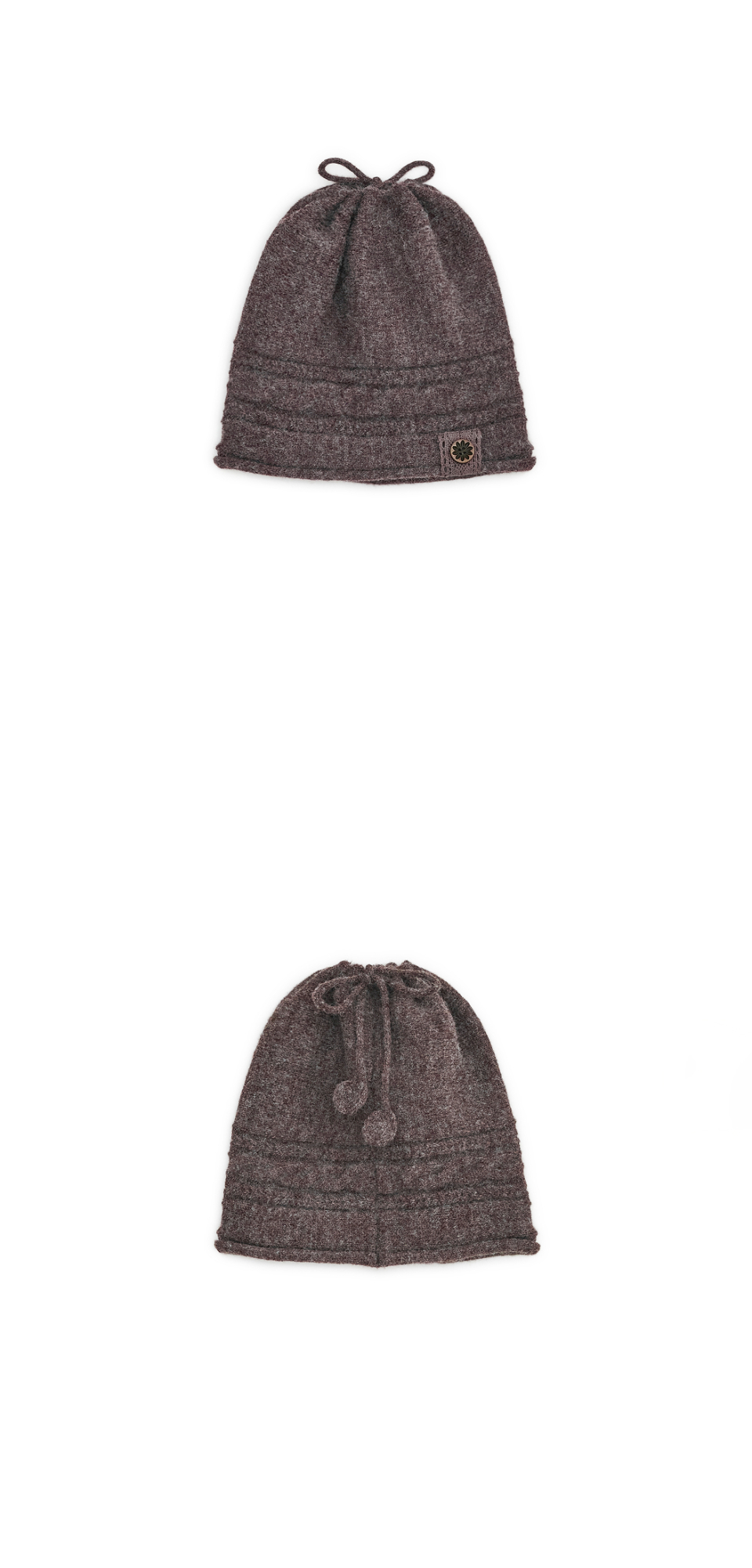 BUTTON CABLE KNIT STRING BEANIE - 3 COLORS PURPLE