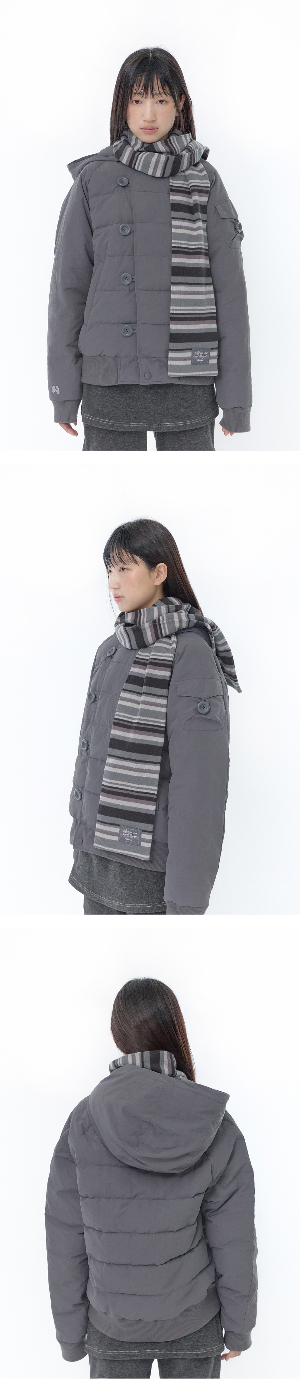 STRIPE COTTON MUFFLER - 2 COLORS CHARCOAL