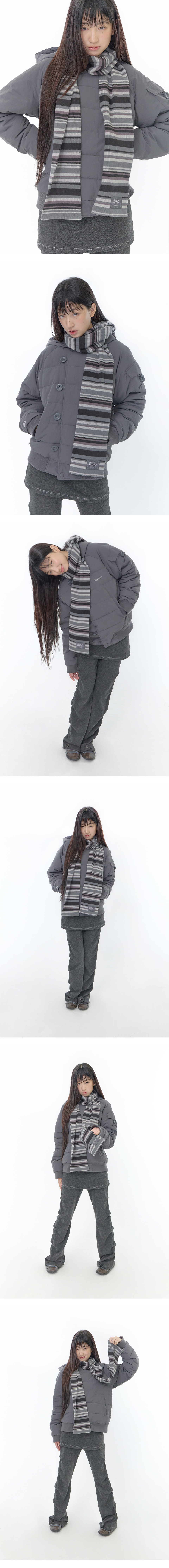 STRIPE COTTON MUFFLER - 2 COLORS CHARCOAL