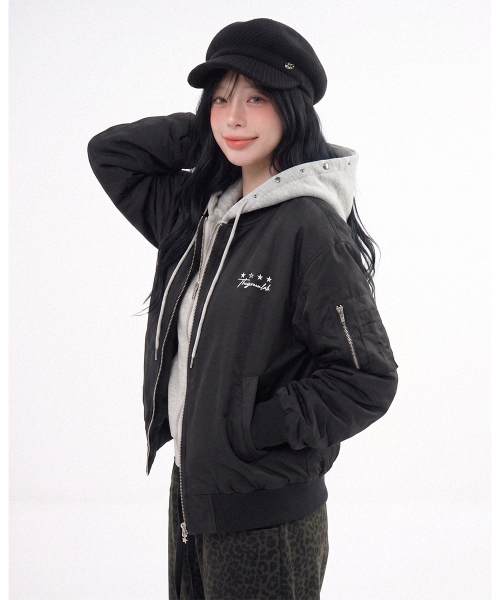Bomber Jacket with Layered Hood [Ivory] thumbnail 5