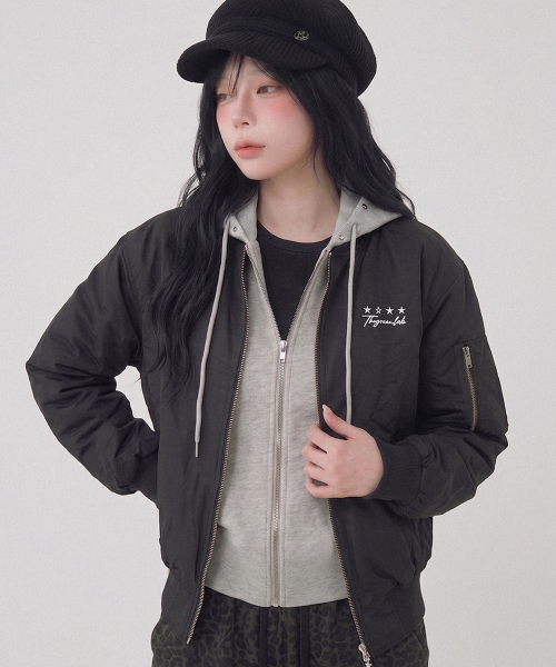 Bomber Jacket with Layered Hood [Ivory] thumbnail 6