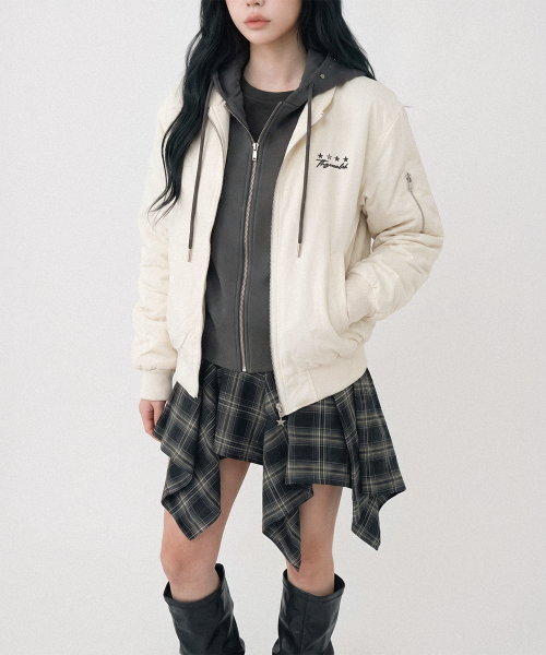 Bomber Jacket with Layered Hood [Ivory] thumbnail 3