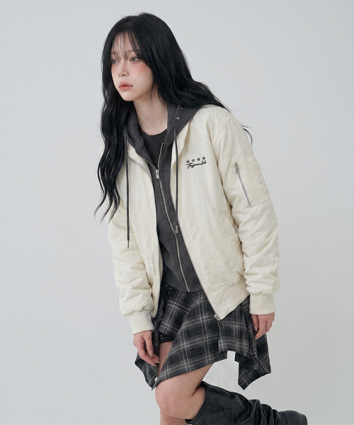 Bomber Jacket with Layered Hood [Ivory] thumbnail 4
