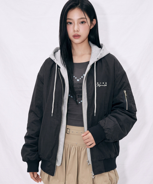 Bomber Jacket with Layered Hood [Ivory] thumbnail 8