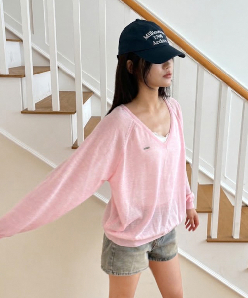Pinto Deep V-Neck Knit (Baby Pink) thumbnail 2