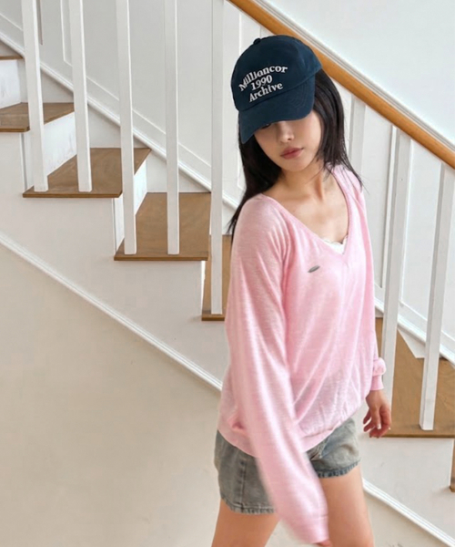 Pinto Deep V-Neck Knit (Baby Pink) thumbnail 3