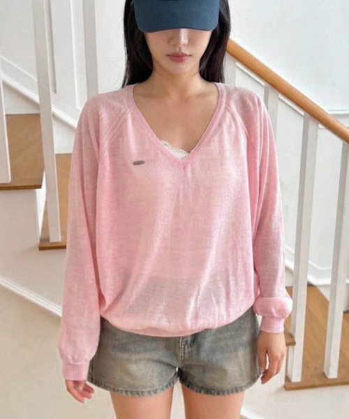 Pinto Deep V-Neck Knit (Baby Pink) thumbnail 4
