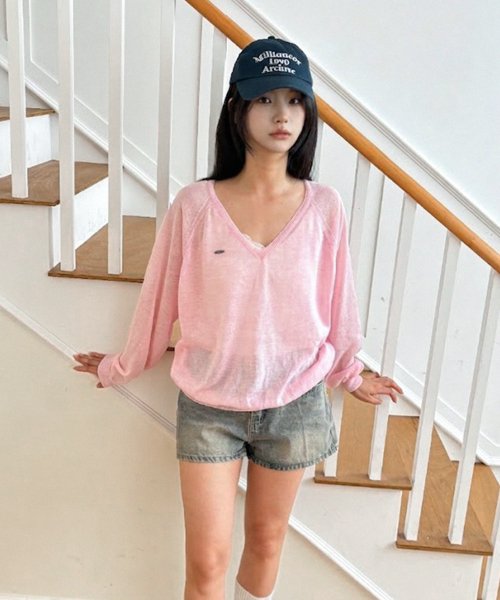 Pinto Deep V-Neck Knit (Baby Pink) thumbnail 5