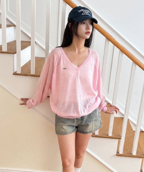 Pinto Deep V-Neck Knit (Baby Pink) thumbnail 6