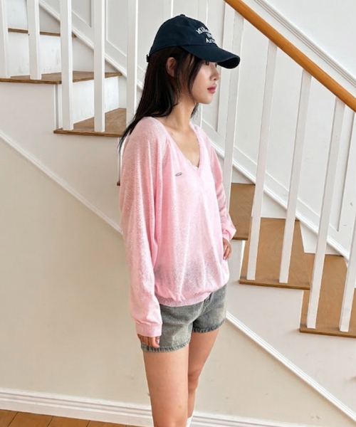 Pinto Deep V-Neck Knit (Baby Pink) thumbnail 7
