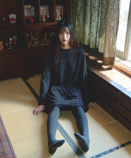 Knit Floral Layered One Piece Black thumbnail 3