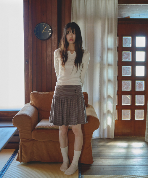 Striped Foldover Skirts in Brown thumbnail 4