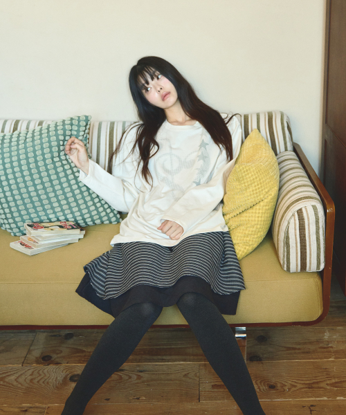 Flocked Stripe Layered Midi Skirts, Charcoal thumbnail 3