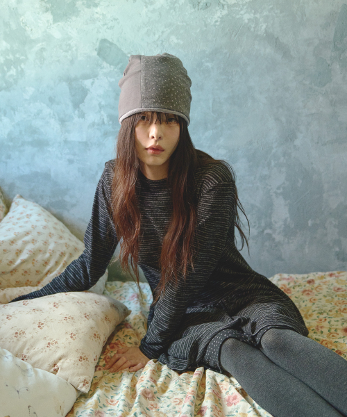Reversible Layered Knit Beanie, Gray thumbnail 3