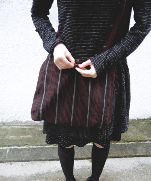 Reversible Striped Hobo Bag Deep Brown thumbnail 5