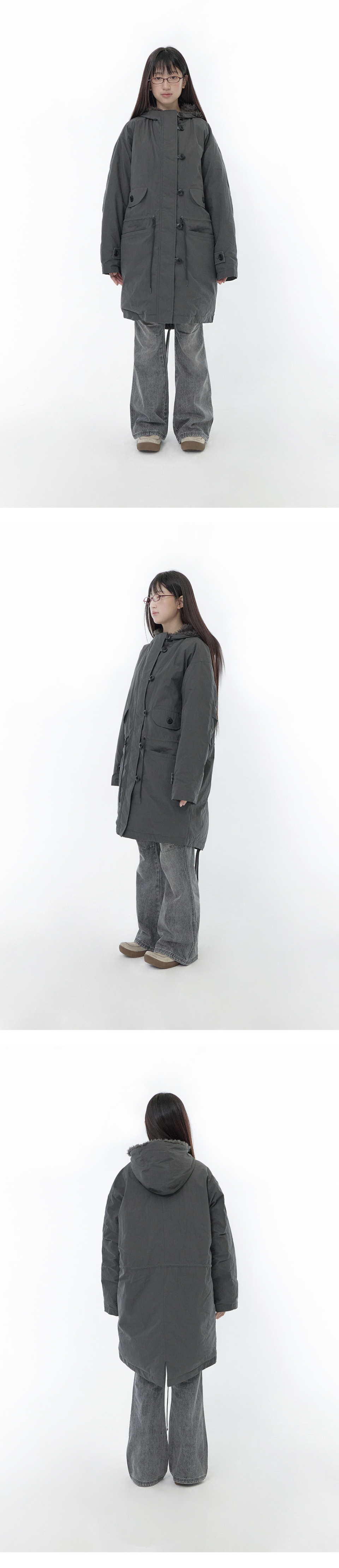 PADDED FISHTAIL DUFFLE PARKA - 3 COLORS CHARCOAL