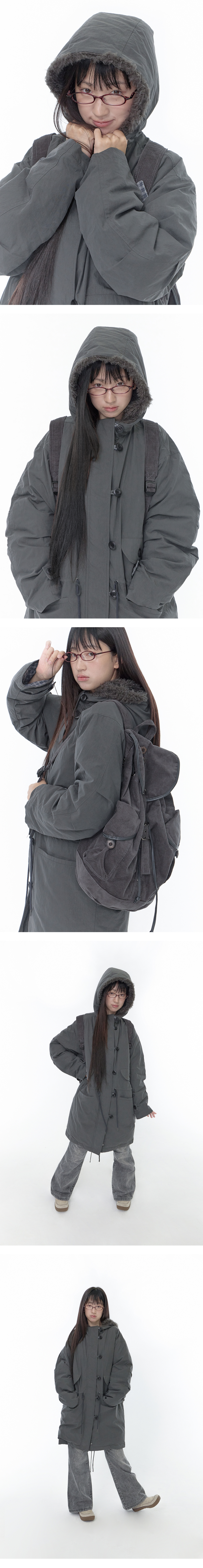 PADDED FISHTAIL DUFFLE PARKA - 3 COLORS CHARCOAL