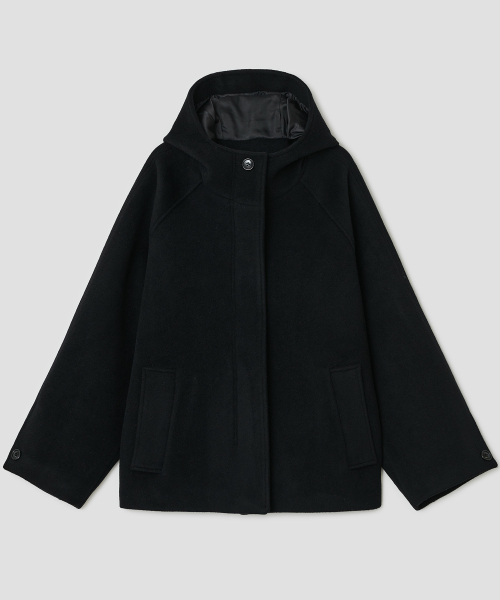 Hooded Half Coat [Black]