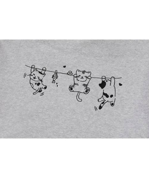 Hanging Cats Embroidered Hoodie Gray thumbnail 7