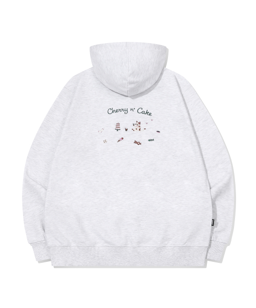 Cherry Cake Embroidered Hoodie Melange White thumbnail 3