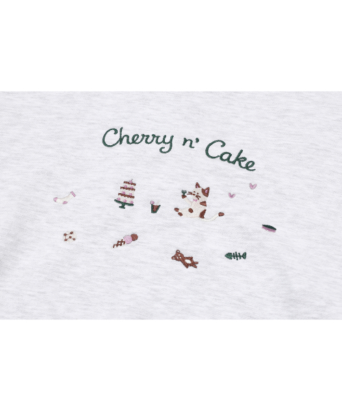 Cherry Cake Embroidered Hoodie Melange White thumbnail 7