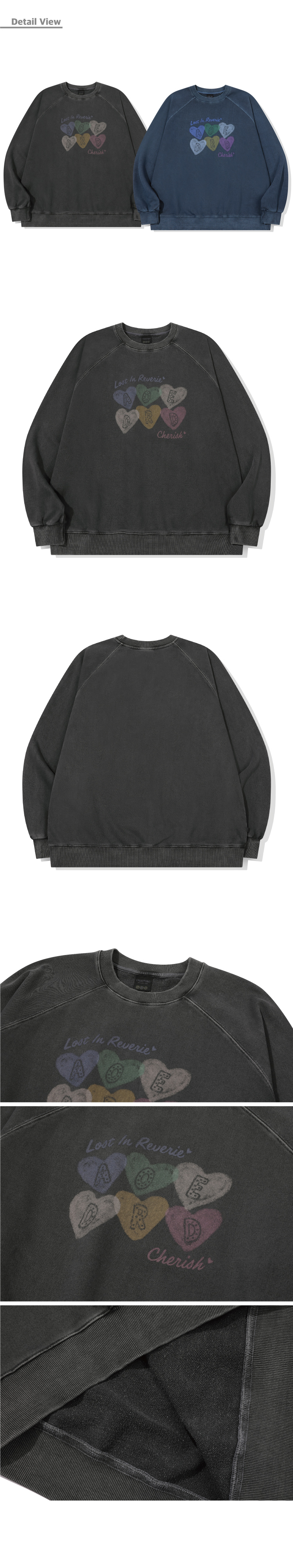 CHERRY HEART RAGLAN PIGMENT SWEATSHIRT - 2 COLORS SMOKE BLACK