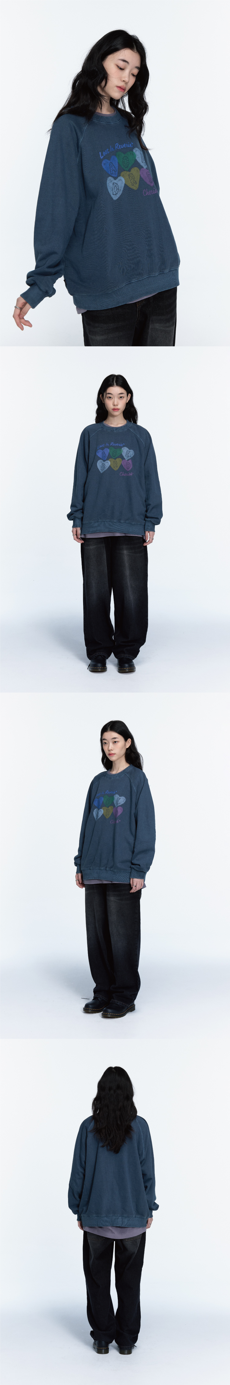 CHERRY HEART RAGLAN PIGMENT SWEATSHIRT - 2 COLORS BLUE
