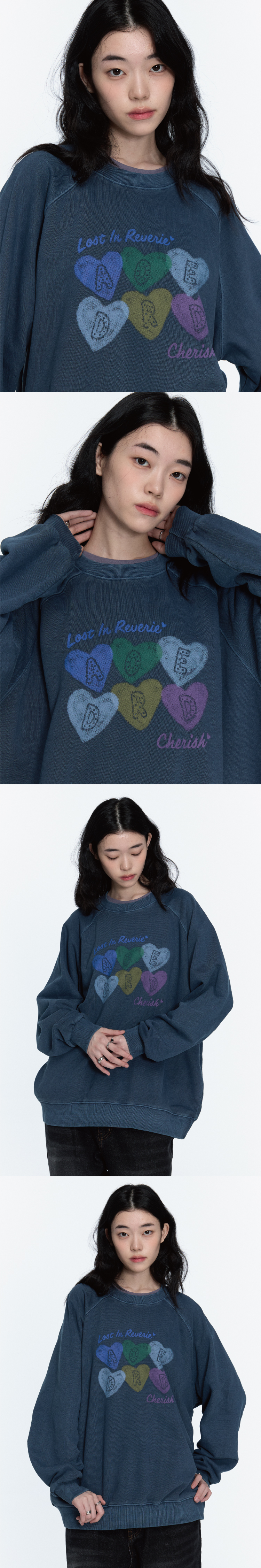CHERRY HEART RAGLAN PIGMENT SWEATSHIRT - 2 COLORS BLUE