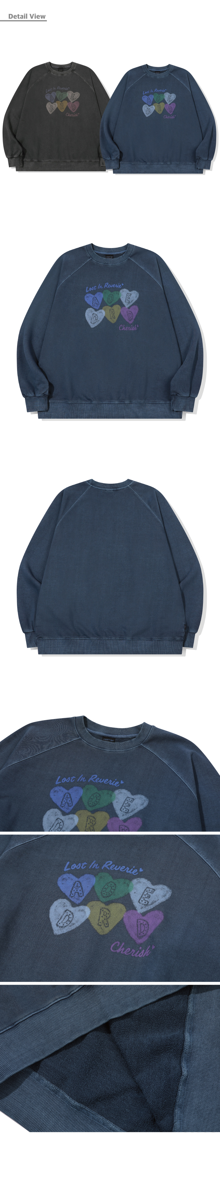 CHERRY HEART RAGLAN PIGMENT SWEATSHIRT - 2 COLORS BLUE