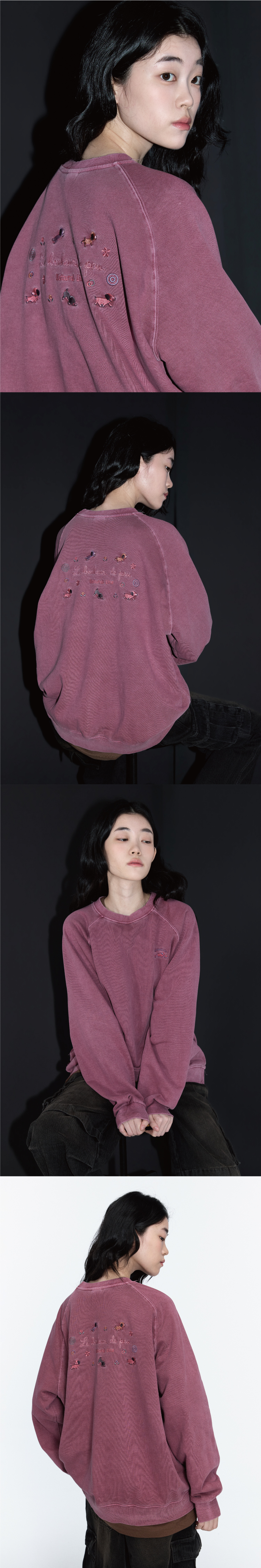 BONHEUR PUPPY PIGMENT RAGLAN SWEATSHIRT - 3 COLORS DUSTY PINK