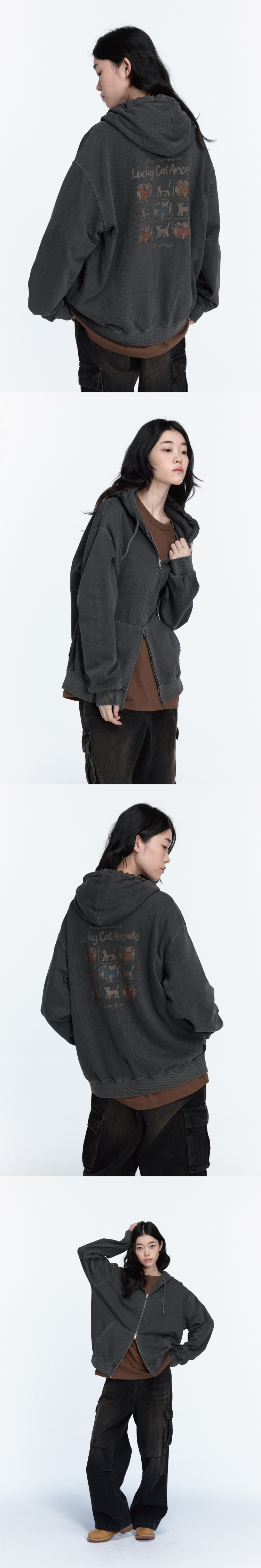 2-WAY ARCADE CAT PIGMENT HOODIE ZIP-UP