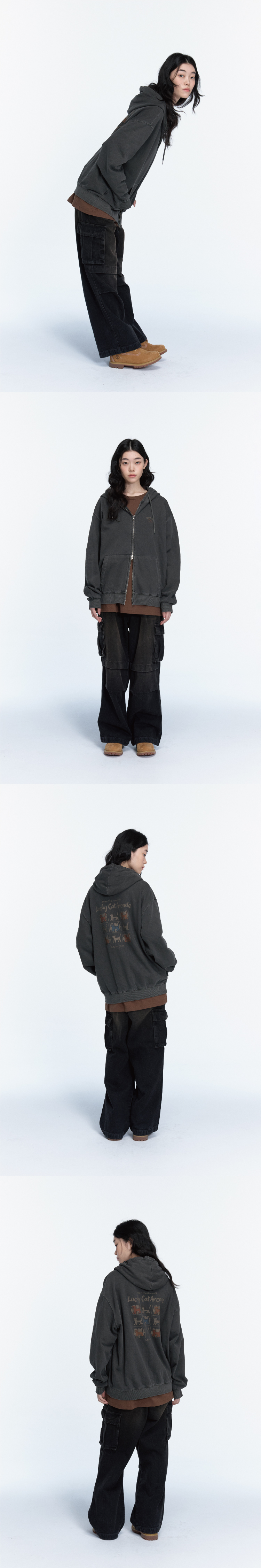 2-WAY ARCADE CAT PIGMENT HOODIE ZIP-UP