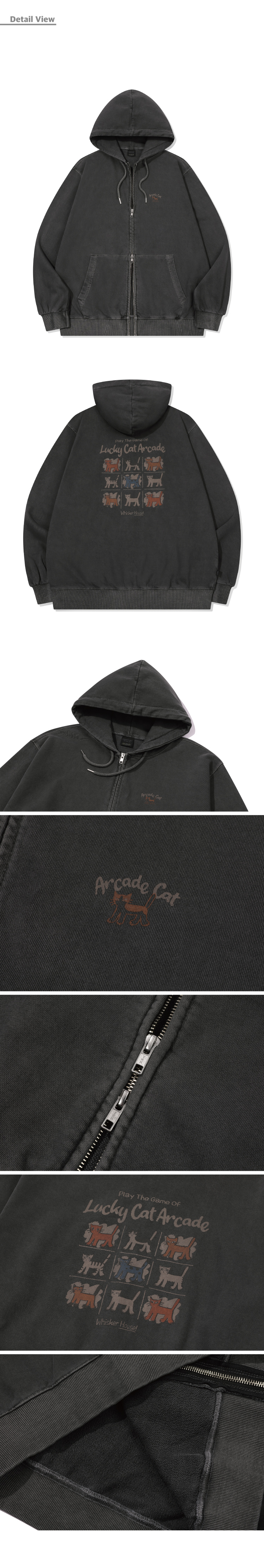 2-WAY ARCADE CAT PIGMENT HOODIE ZIP-UP
