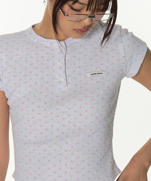 MUSINSA公式 | CRANK フラワーヘンリーネックトップ_ライトメランジグレー
