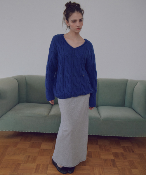 Wool Blend Cable V-Neck Knit_CTK281(Blue)