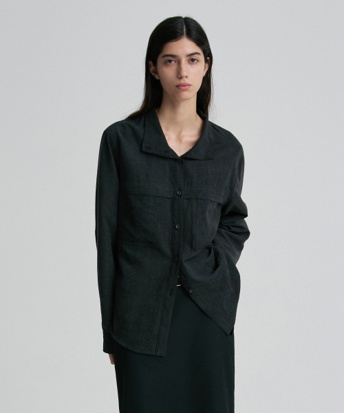 HIGH-NECK BELTED SHIRT CHARCOAL