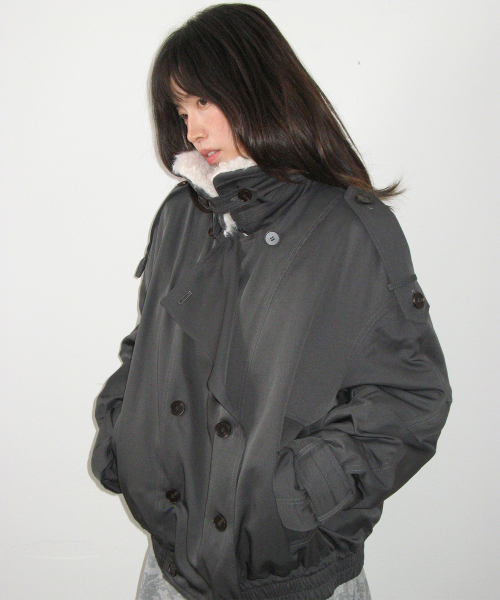 DETACHABLE TRIMMING HEART TRENCH JUMPER CHARCOAL