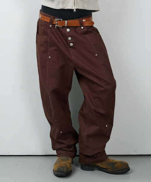 CURVED STUD PANTS BROWN