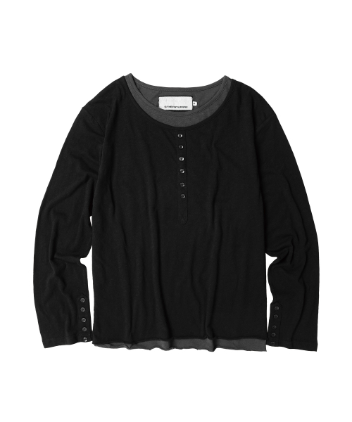 BUTTON LAYERED LS TEE BLACK