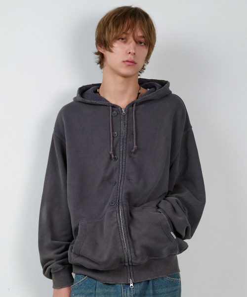 BUTTON WASHED HOODIE ZIP-UP PURPLE
