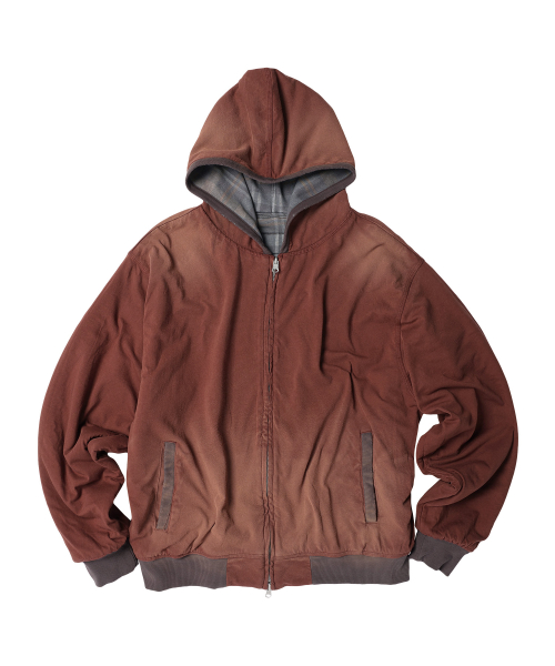 REVERSIBLE CHECK HOODIE ZIP-UP BROWN