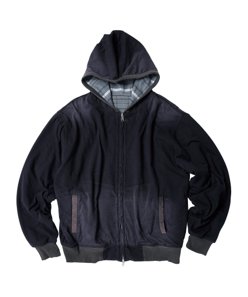 REVERSIBLE CHECK HOODIE ZIP-UP NAVY