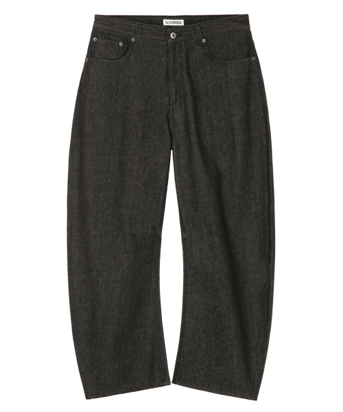 Washed BARREL Denim Pants Black