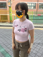 [헤티]로즈 프린트 반팔 티셔츠 핑크