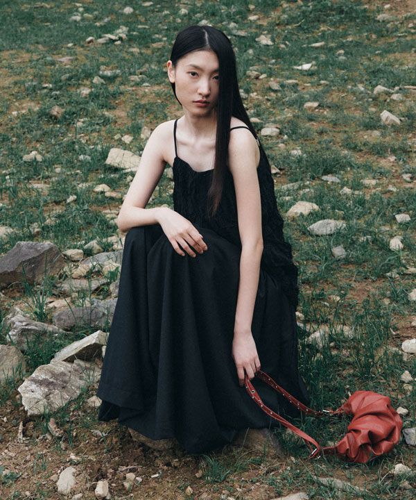 플레어업(FLAREUP) Draped Mesh Layered Long Skirt (FL-264_Gray