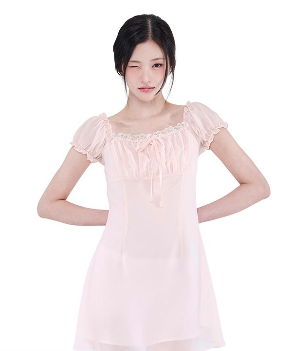 알키알카(ALKI ALKA) Ribbon Tiered Mini Skirt (Light Pink) - 사이즈