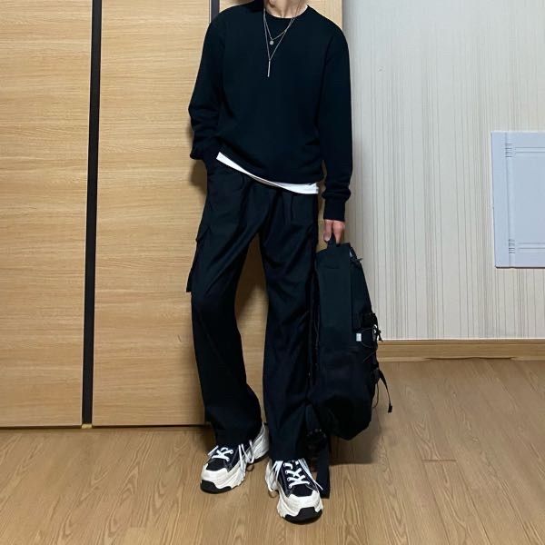 MUSINSA | NOT4NERD Wide String Cargo Slacks Pants - Black